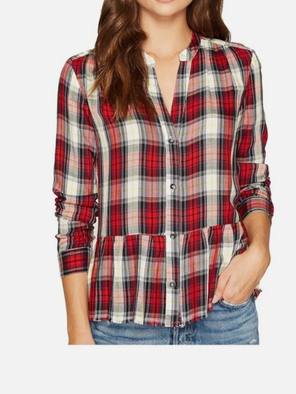 SALE -Splendid Red Plaid Peplum Top, size M
